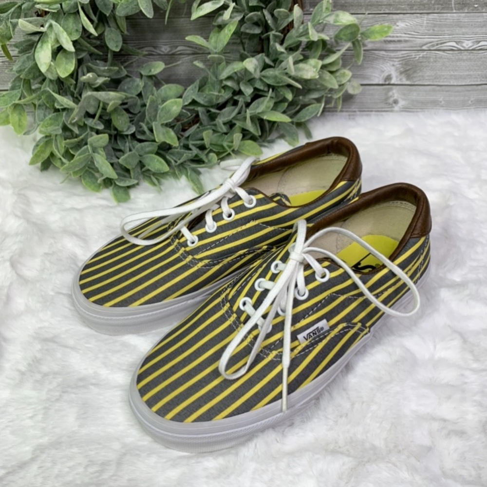 Vans yellow/ grey stripped sneakers  Sz 5.5